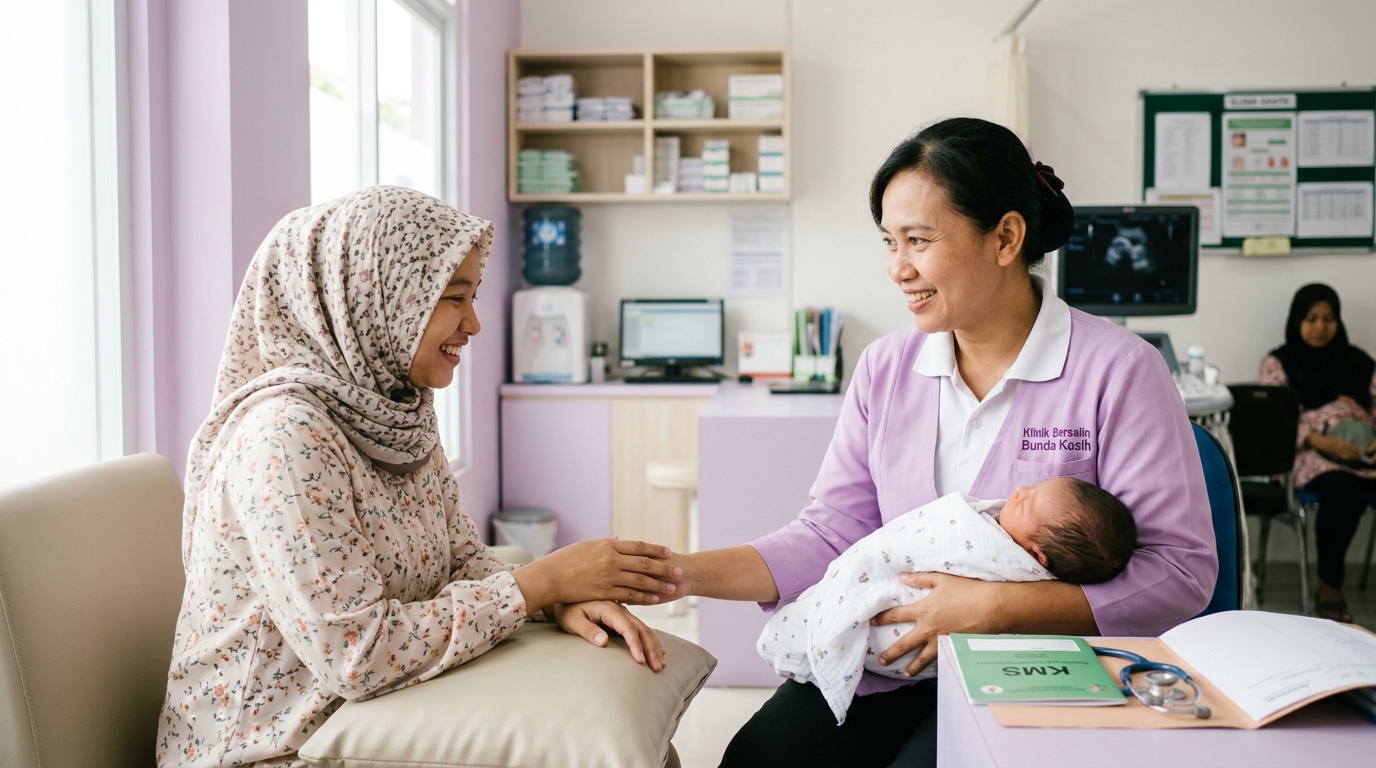 Bidan Riska, Pondok bersalin dan klinik ibu anak, pendampingan bidan berpengalaman untuk kehamilan, persalinan normal, USG, KB, imunisasi, dan tumbuh kembang si kecil, siaga 24 jam.