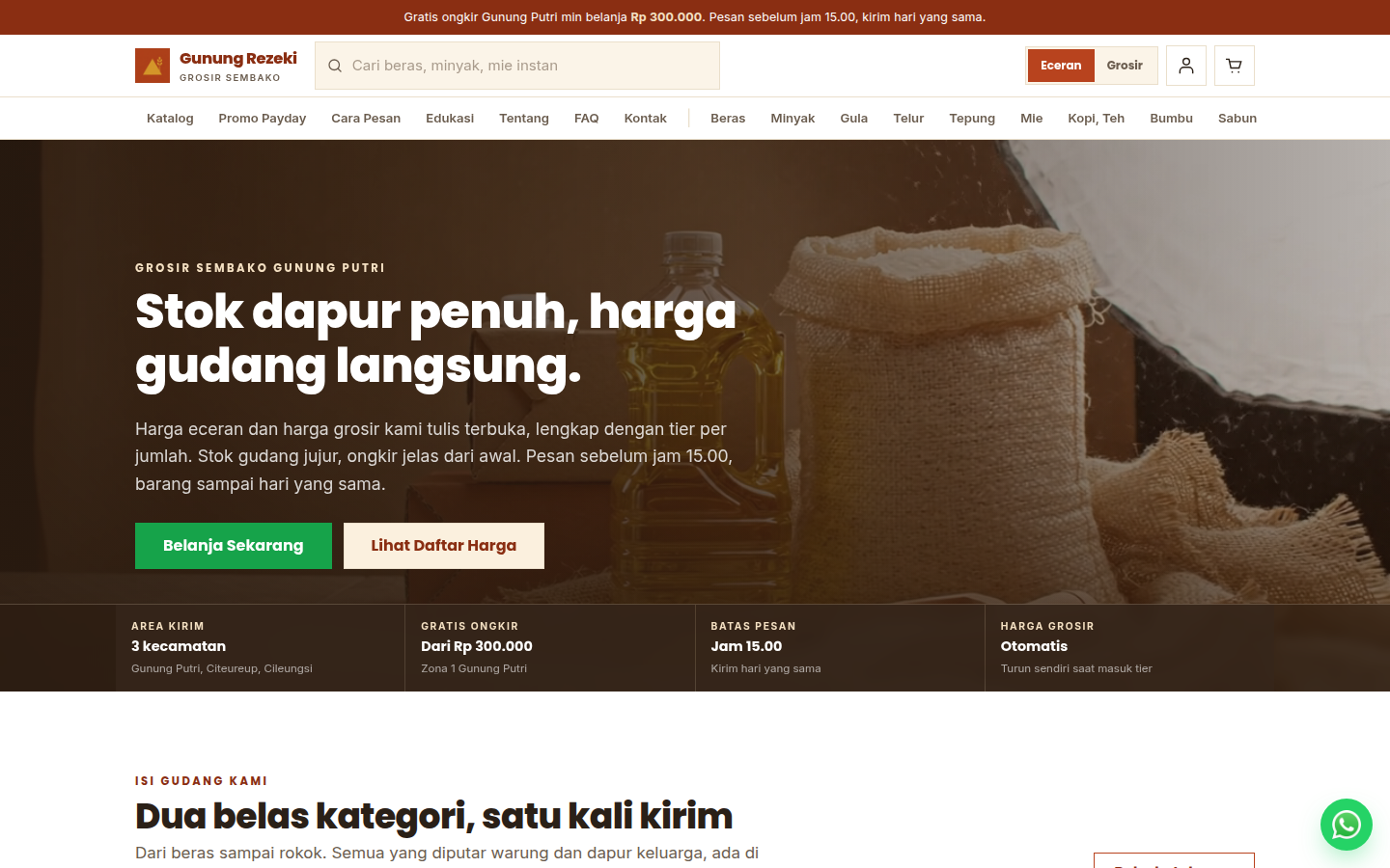 Gunung Rezeki, Grosir sembako Gunung Putri dengan harga eceran dan grosir yang terbuka, stok jelas, pengiriman ke Cileungsi.