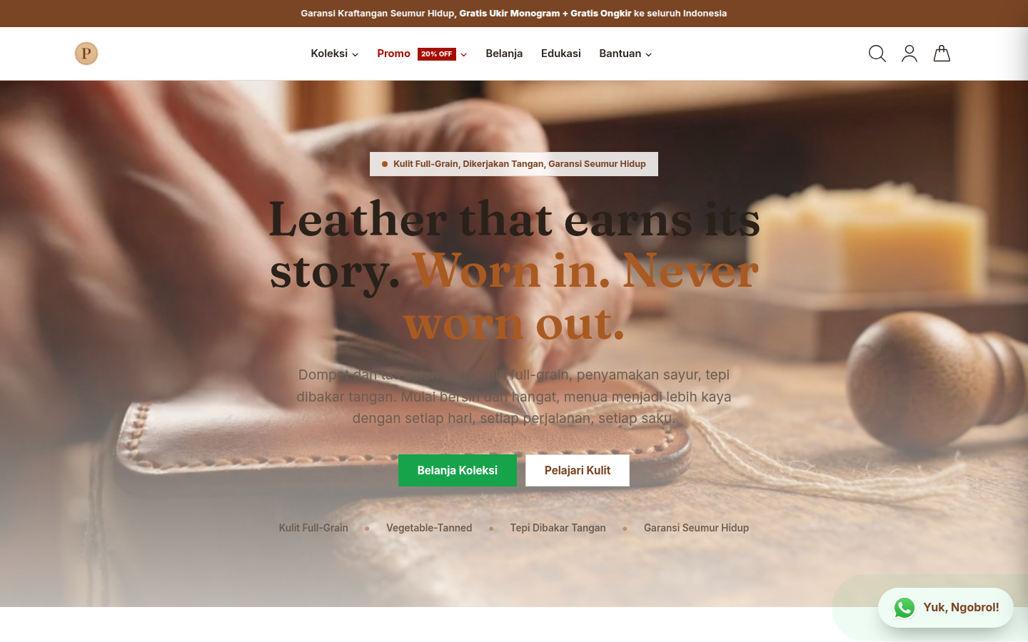 Patina, Dompet dan tas selempang kulit full-grain, diwarnai sayur dan dikerjakan tangan untuk menua bersama Anda.
